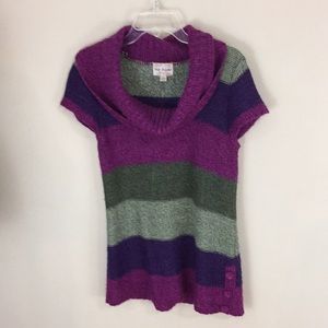 Miss Guided Y2K Color Block Stripes Cap Sleeve Cowl Neck Sweater Size Large